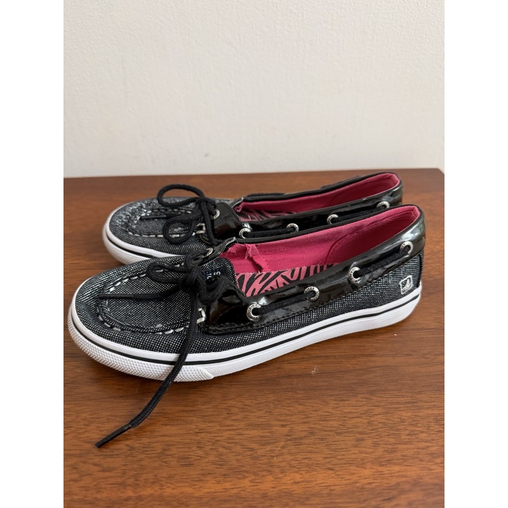 Sperry Top-Sider Biscayne Girl's Black Sparkle One Eye Boat Shoes Size 2.5M